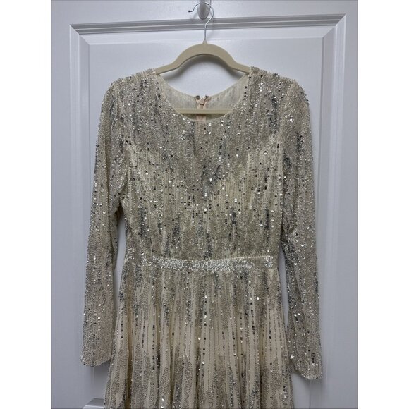 Mac Duggal Size 8 5923 Nude Silver Long Sleeve Embellished Cocktail Dress $498 - Picture 5 of 16